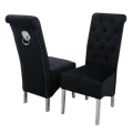 EMMA Dinning Chair – Quilted Back, Scroll Top & Chrome Lion Knocker