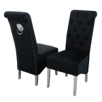 EMMA Dinning Chair – Quilted Back, Scroll Top & Chrome Lion Knocker
