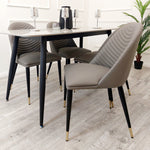 ALBA LEATHER DINING CHAIR – RIBBED STITCHING & BLACK SCANDINAVIAN LEGS