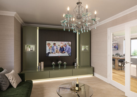 The Reed Room Retreat – A Calm, Luxurious Media Wall in Sage Green for Sophisticated Evenings