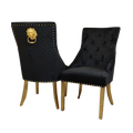 Bentley Gold Dining Chair – Gold Lion Knocker , Studded Border , Quilted Back.