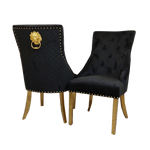 Bentley Gold Dining Chair – Gold Lion Knocker , Studded Border , Quilted Back.