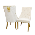 Bentley Gold Dining Chair – Gold Lion Knocker , Studded Border , Quilted Back.