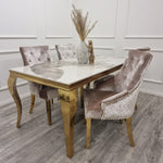Bentley Gold Dining Chair – Gold Lion Knocker , Studded Border , Quilted Back.