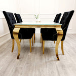 Bentley Gold Dining Chair – Gold Lion Knocker , Studded Border , Quilted Back.