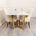 Bentley Gold Dining Chair – Gold Lion Knocker , Studded Border , Quilted Back.