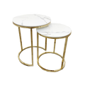Cato SHORT Nest of 2 short Gold Tables - white