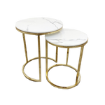 Cato SHORT Nest of 2 short Gold Tables - white