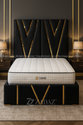 Victoria Panel Bed, Gold Trim, 70 inch Headboard, Gaslift Storage