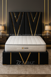 Victoria Panel Bed, Gold Trim, 70 inch Headboard, Gaslift Storage