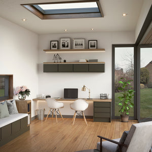 The Viewside Hub – A Tranquil Work & Watch Space in Kombu Green with Natural Light Bliss