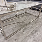 stella chrome coffee table with stomach ash grey sintered top