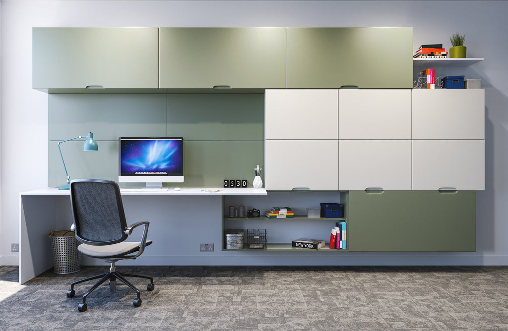 Serene Green Workspace Wall with Hidden Storage