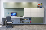 Serene Green Workspace Wall with Hidden Storage