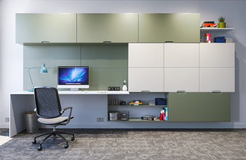 Serene Green Workspace Wall with Hidden Storage