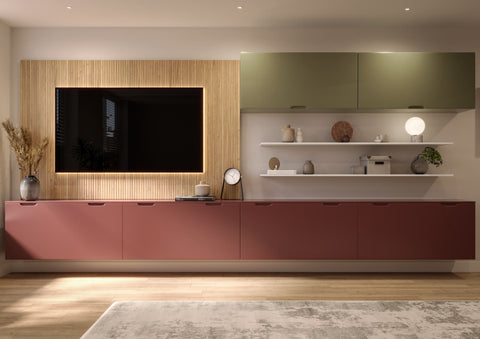 The Red Room Statement – A Bold & Stylish Media Wall in Earthy Terracotta Red