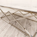 Vesta Chrome Console Table with Stomach Ash Sintered Stone Top