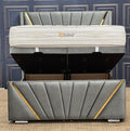 MODERN CROWN WING BED FRAME WITH GOLD STRIP FINISH