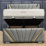 MODERN CROWN WING BED FRAME WITH GOLD STRIP FINISH