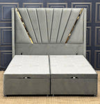MODERN CROWN WING BED FRAME WITH GOLD STRIP FINISH