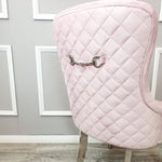 Pink Velvet Kate dining chair chrome clasp & quilted back