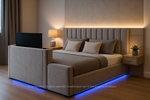 LuxeTech Ottoman TV Bed – Charcoal Suede with LED Base