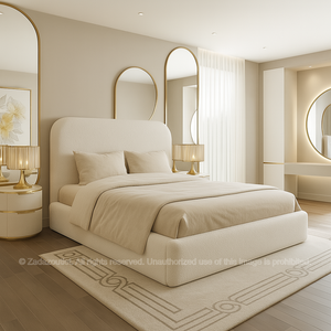 Vienna Curved Bed – Pearl Bouclé Luxe