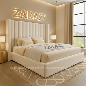 Empire Winged Headboard Bed – Cream Premium Plush